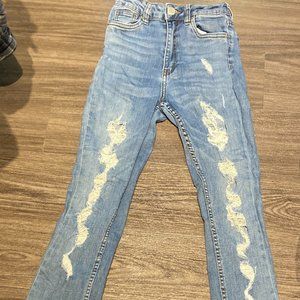 Cali Denim Blue Notes Ultra High Rise Ripped Skinny Jeans, Size 1.